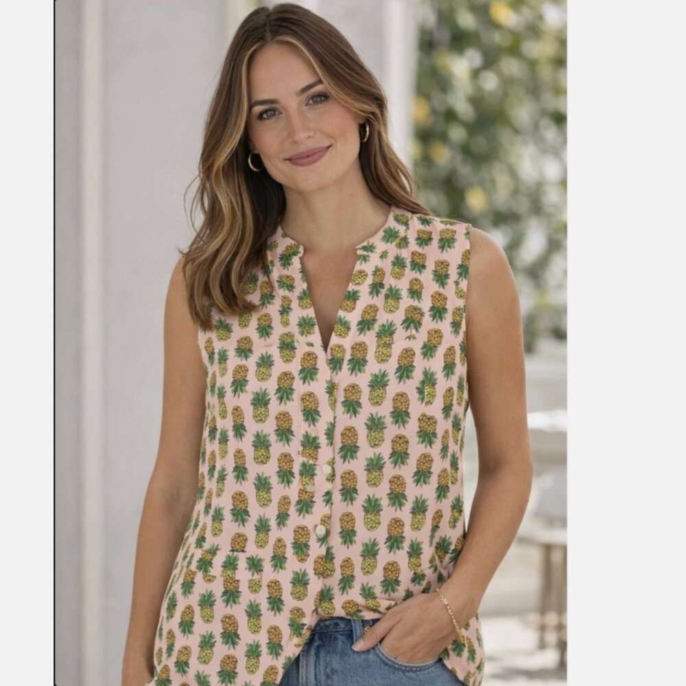 The Limited 2016 Sleeveless Pink Pineapple V-Neck Blouse Small Top